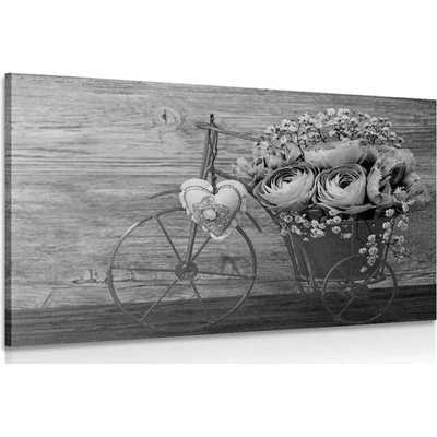Obraz černobílé květiny ve vintage váze - 60x40