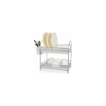 Rosberg Сушилник за съдове Rosberg R53000E, 34 см, С 2 тави, Поставка за прибори - Хром (555R53000E)