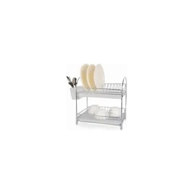 Rosberg Сушилник за съдове Rosberg R53000E, 34 см, С 2 тави, Поставка за прибори - Хром (555R53000E)