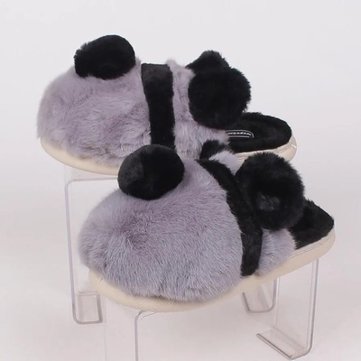 Пухкави домашни пантофи в сиво и черно