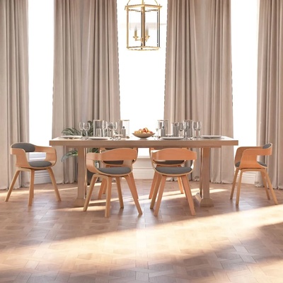 vidaXL Трапезни столове, 6 бр, светлосиви, извито дърво и текстил (3092393)