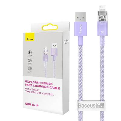 Кабел за бързо зареждане Baseus Explorer Series, USB-A към Lightning, 2m, 2.4A, лилав (CATS010105)