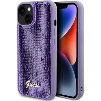 Image 1 of GUESS Sequin Script Logo Case - дизайнерски силиконов кейс за iPhone 13 (лилав)