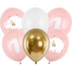 Party Deco Латексови Балони - Една Годинка, Розово 30см - (1 пакет / 6 бр. ) (sb14p-322-081j-6)