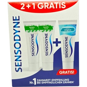 Sensodyne 2+1 Gratis-паста за чувствителни зъби Sensitiv Fluorid + MultiCare Original, 75мл