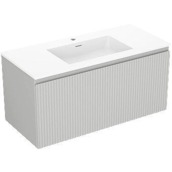 Mexen Rivel шкафче за баня 100 см с мивка Otis, 1 чекмедже, оребрено, сиво мат/бяло мат - 91A20-10047-1-BF62-W18M01 (91A20-10047-1-BF62-W18M01)