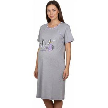 Сива нощница за кърмачки с щъркел и лилав кант