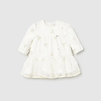 Mayoral Рокля тюл в мръсно бял цвят с бежови цветчета за новородено момиче Mayoral