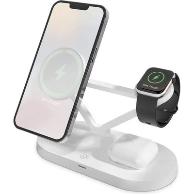 Tech-Protect 3-in-1 Magnetic MagSafe Wireless Charger A13 - тройна поставка (пад) за безжично зареждане за iPhone с Magsafe, Apple Watch и AirPods Pro (бял)