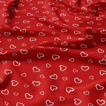 Bavlnená látka 017, vzor srdiečka, farba červená, metráž 160 cm