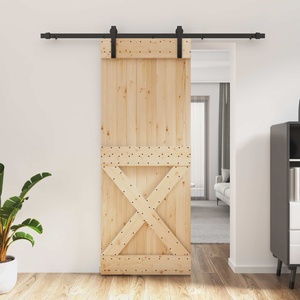 vidaXL Преплъзваща се врата 80 x 210 cm Естествено и черно (3444924)