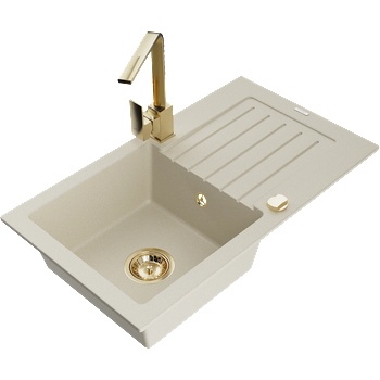 Mexen Pablo гранитна мивка с една камера с отцедник и кухненски смесител Rita, бежов - 6510-69-670300-50 (6510-69-670300-50)