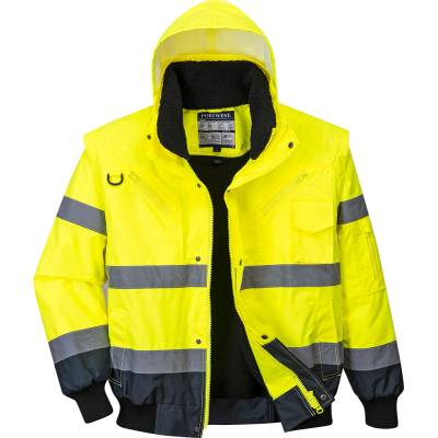 Portwest hi-vis bomber contrast c465 / Изолиран светлоотразителен бомбър 3в1 - hv жълто/тъмносиньо m (c465ynrm)