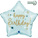Grabo Фолиев Балон Звезда - "Happy Birthday" , Светло Синьо (G78195)