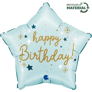 Grabo Фолиев Балон Звезда - "Happy Birthday" , Светло Синьо (G78195)