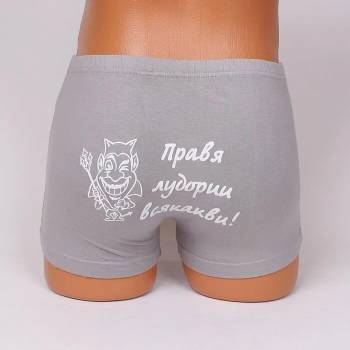 Image 1 of Мъжки памучен боксер в светлосив цвят с весел надпис