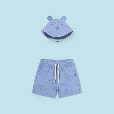 Mayoral Комплект бермуди в морско синьо и двулицева шапка с периферия за бебе момче Mayoral