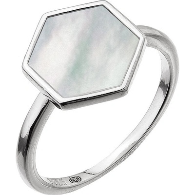Evolution Group Stříbrný prsten hexagon s bílou perletí 15021.1