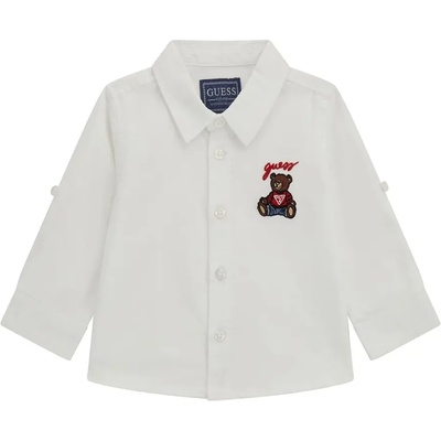 GUESS Бяла риза за бебе момче с дълъг ръкав и мече Guess