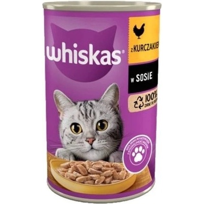 Whiskas Adult 400g консерва - мокра храна за възрастни котки, парченца пилешко месо в сос
