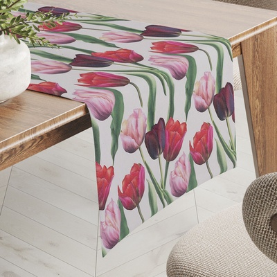 Biante Dekoračný behúň Terra TRA-001 Tulipány na dymovo sivom 45x180 cm