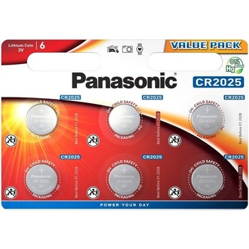 Panasonic Батерии литиеви Panasonic CR-2025EL/6BP, CR2025, 3V, 6бр (CR-2025EL/6BP)