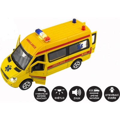 Teddies Auto ambulance kov/plast 15cm na baterie se světlem se zvukem na zpětné natažení 6ks v boxu
