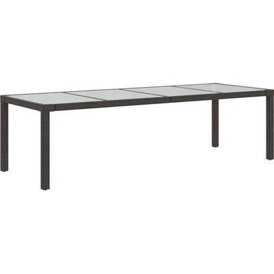 Градинска маса кафява 250x100x75 см закалено стъкло и полиратан