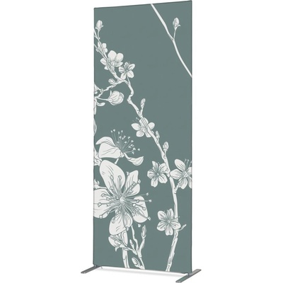Jansen Display Potištěná látková dělící stěna Deco 85-200 Japonské třešňové květy zelené, 870 x 2020 mm