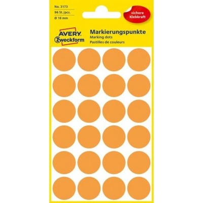 AVERY ZWECKFORM okrúhle 18 mm neónovo oranžové 96 etikiet bal 4 list
