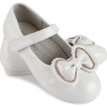 Elegantné balerínky s koženou vložkou a mašličkou biele