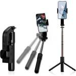 Techsuit Селфи стик Gimbal с дистанционно управление и LED светлина, режим на заспиване, 76 см - (C06) - черен