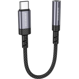 BOROFONE Аудио адаптер кабел Borofone (BV24) - Type-C (M) към 3.5mm жак (F), DAC чип, Plug&Play, 15cm - Сив