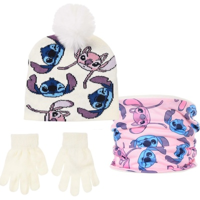 SOUPRAVA NÁKRČNÍK ČEPICE A RUKAVICE LILO A STITCH SC hy krémová