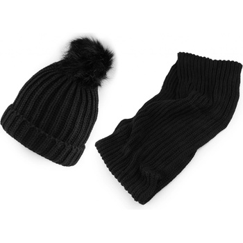sada čepice s bambulí a čník barva černá