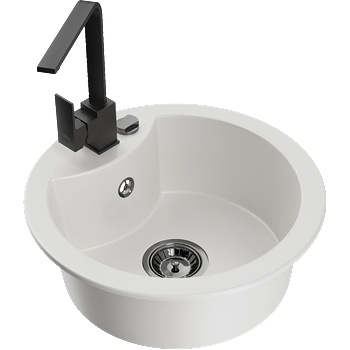 Mexen Diego гранитна мивка с 1 отделение и кухненски смесител Rita, бял - 6512-20-670300-70 (6512-20-670300-70)