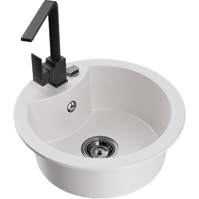 Mexen Diego гранитна мивка с 1 отделение и кухненски смесител Rita, бял - 6512-20-670300-70 (6512-20-670300-70)