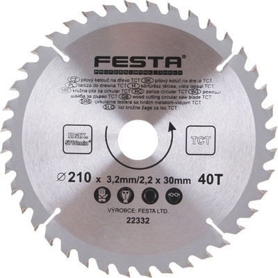 Festa Pilový kotouč s SK plátkem, 210 x 30 mm, 40 zubů, TCT 22332