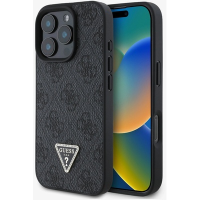 GUESS PU 4G Strass Triangle Metal Logo Zadní Kryt pro iPhone 16 Pro Black Калъф за телефон Guess | Lilav | ЖЕНИ | UNI