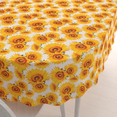 Biante Dekorační oválný ubrus PML-102 Slunečnice na bílém 100x140 cm