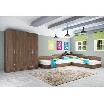 ИРИМ Спален комплект с ъглови легла с повдигащи механизми Сити 7064 орех адмирал