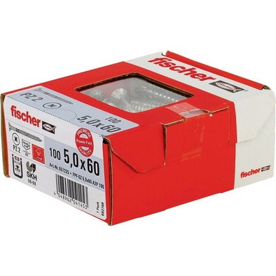 Fischer 657225 skrutka zo zápustnou hlavou 5 mm 60 mm krížová dražka Pozidriv glavanizované zinkom 100 ks