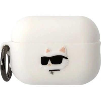 Силиконов калъф Karl Lagerfeld за AirPods Pro 2, 3D Logo NFT Choupette Head Silicone Case, С карабинер, Бял (KLAP2RUNCHH)