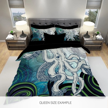 Image 1 of 3D спално бельо от био памук Blue Octopus
