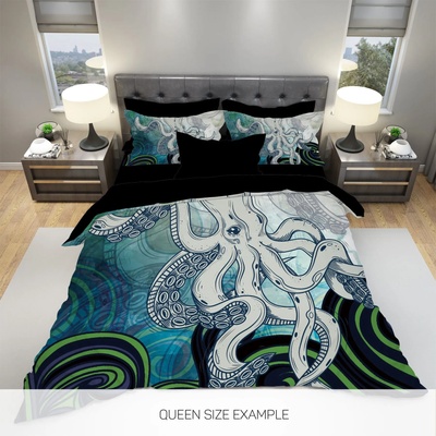 3D спално бельо от био памук Blue Octopus