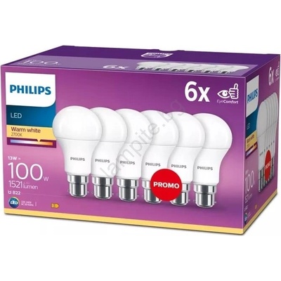 Philips КОМПЛЕКТ 6x LED крушки Philips A60 B22/13W/230V 2700K (P7195)