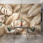 Art Gift Decor Фототапет златисти тропически листа с елегантен релеф
