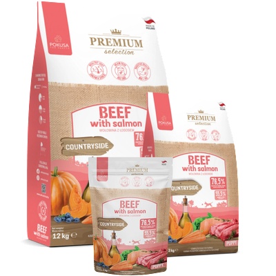 POKUSA POKUSA - храна за подрастващи кученца от всички породи с говеждо и сьомга, 1кг, 3кг, 12кг - Полша (PO_1Bfsl-1)