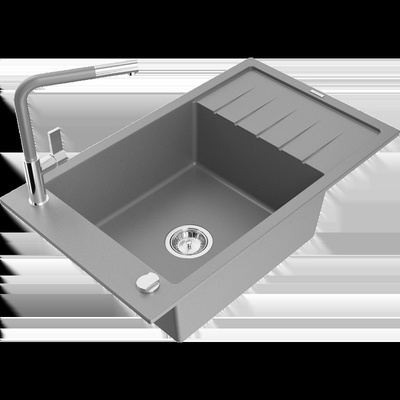 Elias гранитна мивка с 1 корито със сушилник и кухненски смесител Flora, сив - 6511-71-670401-06 (6511-71-670401-06)