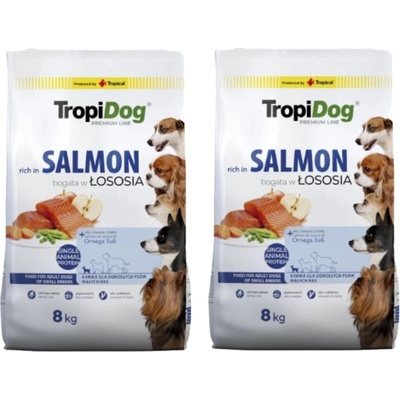 TropiDog Premium Adult Small breeds bohatý na lososa s ryžou 2 x 8 kg